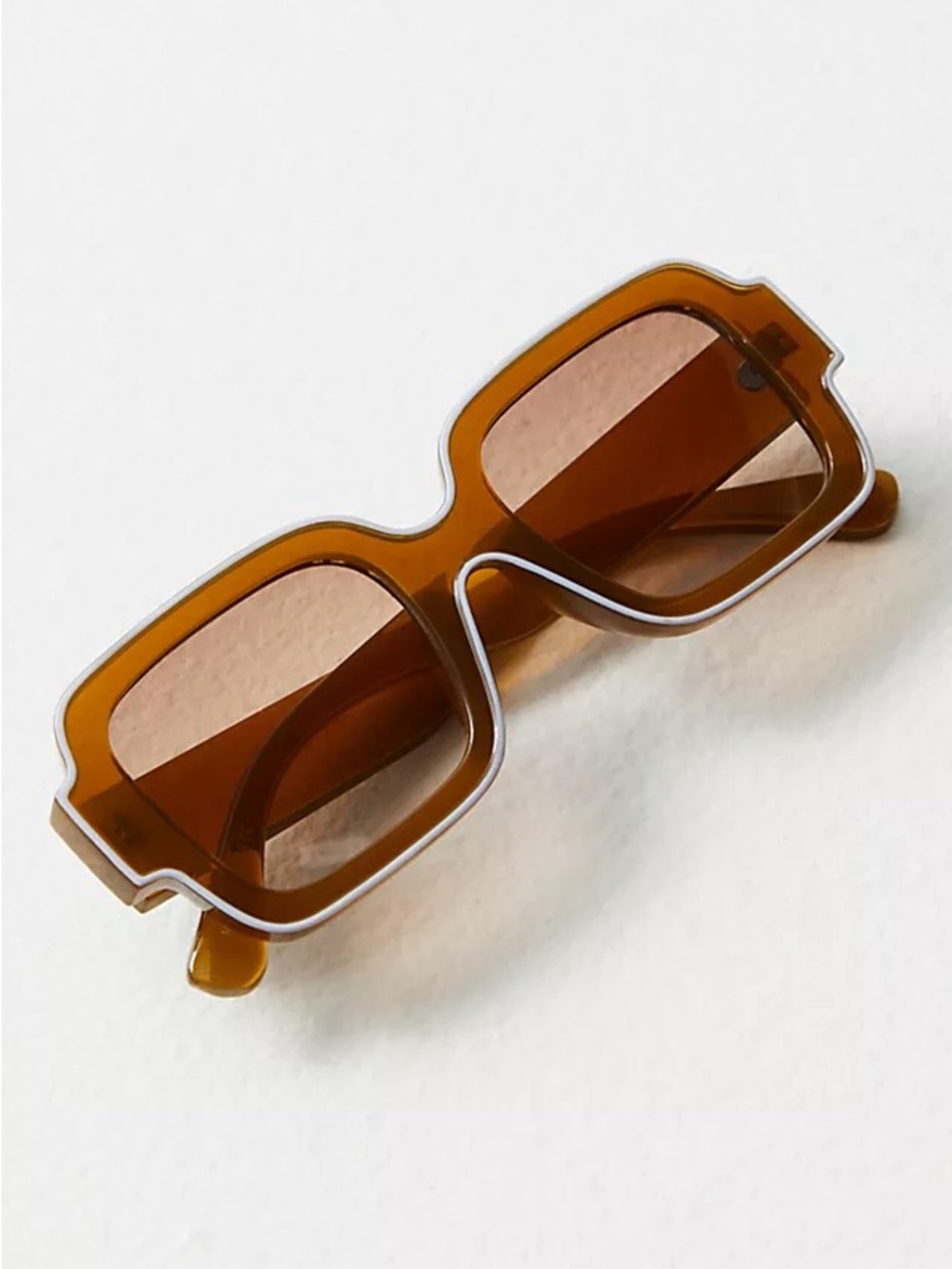 Free People Brown Square Sunglasses with White Trim
